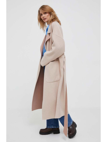 Вълнено палто с две лица Calvin Klein в розово преходен модел без закопчаване