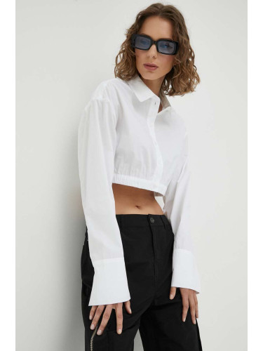 Памучна риза Herskind дамска в бяло със свободна кройка с класическа яка