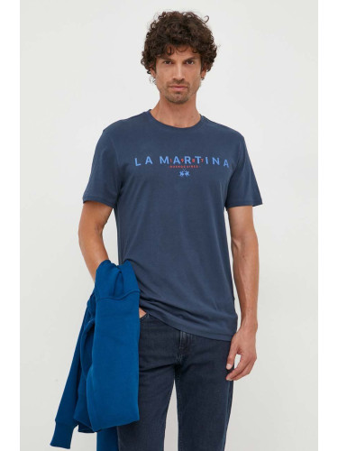 Памучна тениска La Martina в тъмносиньо с принт