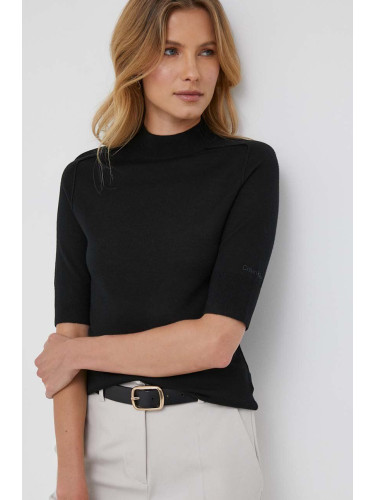 Вълнен пуловер Calvin Klein дамски в черно от лека материя