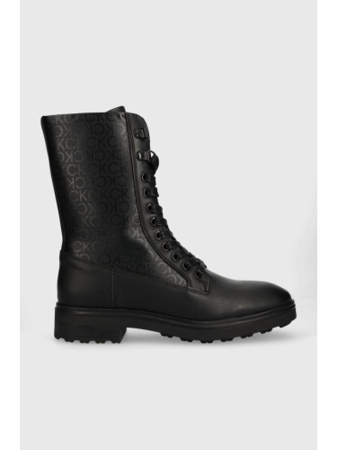 Кубинки Calvin Klein CLEAT COMBAT BOOT - EPI MONO MIX в черно с платформа HW0HW01713