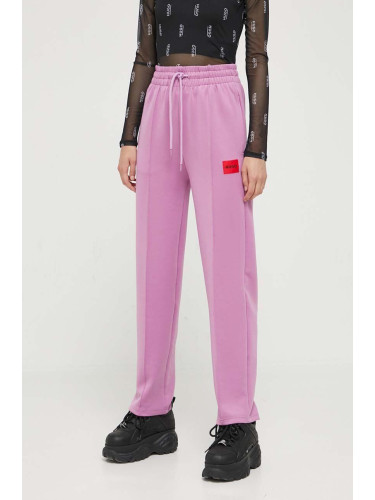 Спортен панталон HUGO в лилаво с апликация