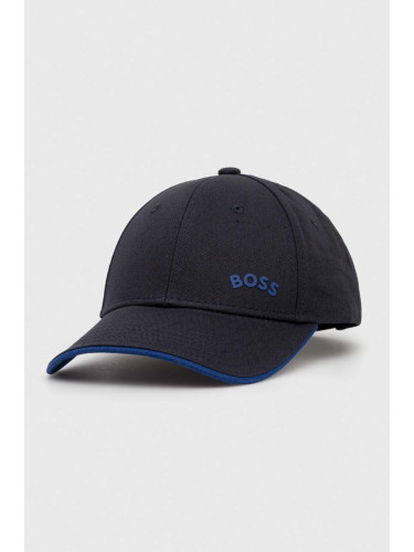 Памучна шапка с козирка Boss Green BOSS GREEN в синьо с изчистен дизайн