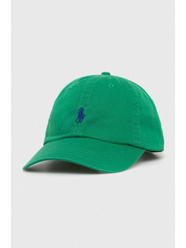 Памучна шапка с козирка Polo Ralph Lauren в зелено с изчистен дизайн 211912843