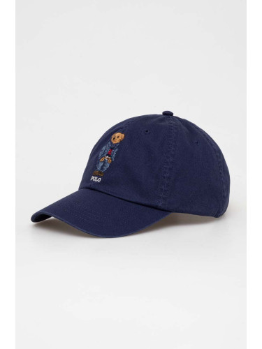 Памучна шапка с козирка Polo Ralph Lauren в тъмносиньо с апликация