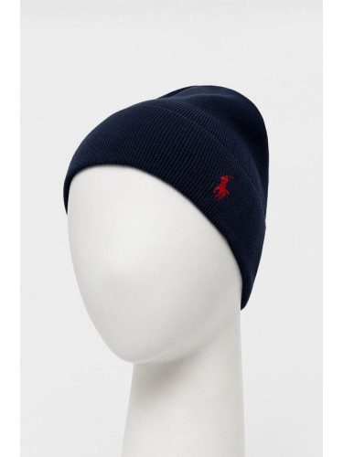 Памучна шапка Polo Ralph Lauren в тъмносиньо с фина плетка от памук