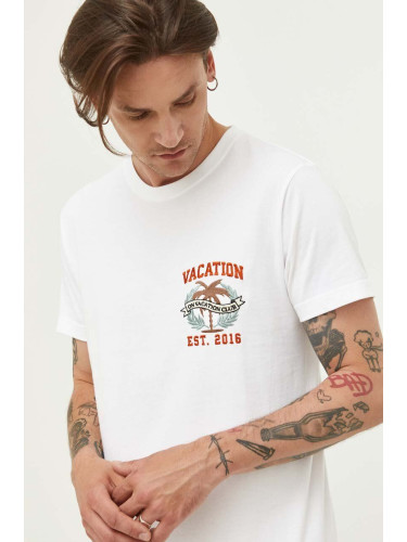 Памучна тениска On Vacation в бяло с апликация