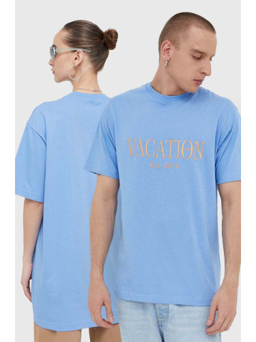Памучна тениска On Vacation в синьо с апликация