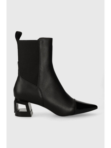 Кожени боти челси Karl Lagerfeld TETRA HEEL в черно с дебел ток KL31640