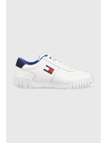 Кожени маратонки Tommy Jeans Retro Leather Cupsole Tjm Ess в бяло