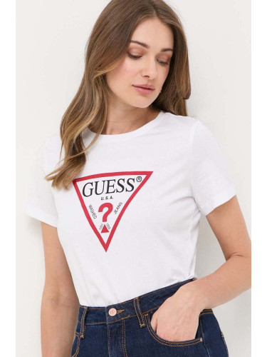 Памучна тениска Guess в бяло W1YI1B I3Z14