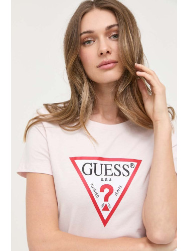 Памучна тениска Guess в розово W1YI1B I3Z14