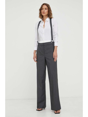 Панталон с вълна Remain в сиво със стандартна кройка, с висока талия