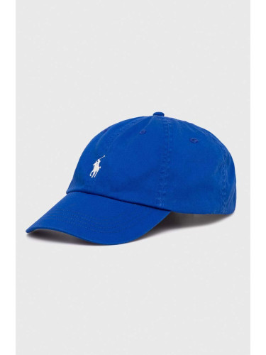 Памучна шапка с козирка Polo Ralph Lauren в синьо с изчистен дизайн 211912843