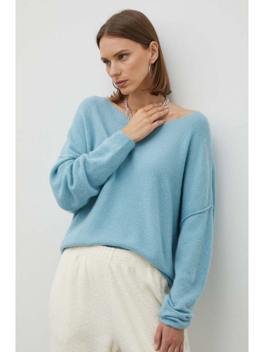 Пуловер с вълна American Vintage дамски в синьо от лека материя