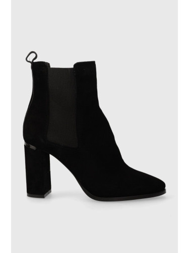 Велурени боти челси Calvin Klein CUP HEEL CHELSEA BOOT 80-SUE в черно с висок ток HW0HW01714