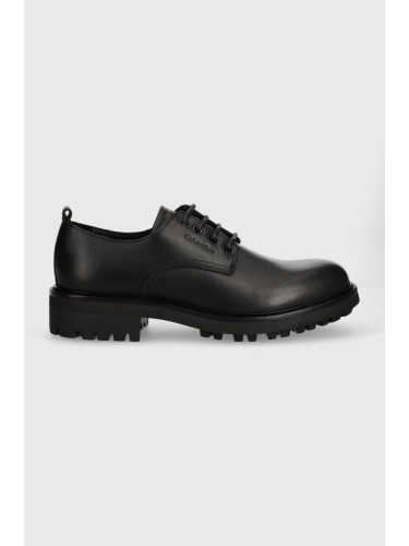 Кожени половинки обувки Calvin Klein DERBY в черно HM0HM01230