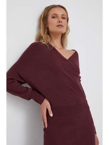 Пуловер Lauren Ralph Lauren дамски в бордо от лека материя