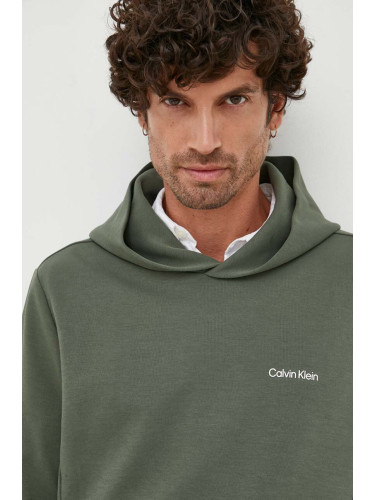 Суичър Calvin Klein в зелено с качулка с изчистен дизайн