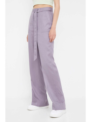 Панталон Calvin Klein в лилаво със стандартна кройка, с висока талия