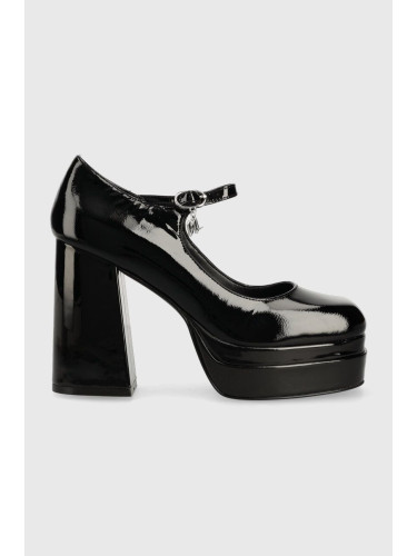 Кожени обувки с дебел ток Karl Lagerfeld STRADA в черно с висок ток KL30125A