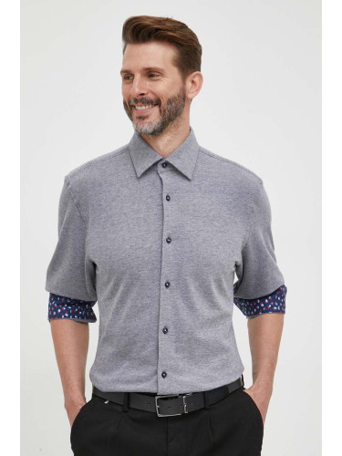 Памучна риза BOSS мъжка в тъмносиньо със стандартна кройка с класическа яка
