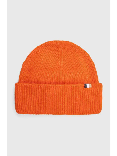 Вълнена шапка BOSS в оранжево от плътен трикотаж от вълна