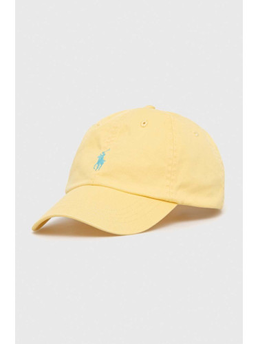 Памучна шапка с козирка Polo Ralph Lauren в жълто с изчистен дизайн 211912843