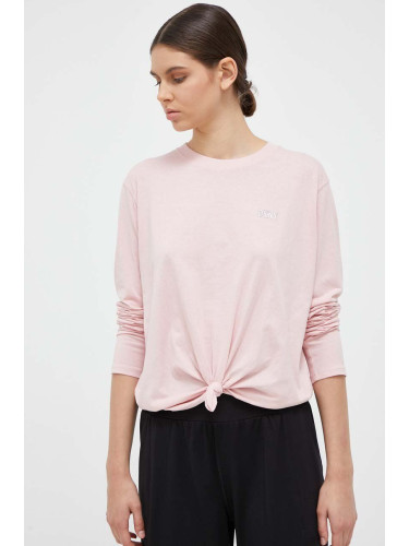 Памучна блуза с дълги ръкави Dkny в розово DP3T9061