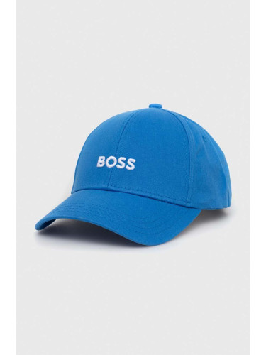 Памучна шапка с козирка BOSS в синьо с апликация