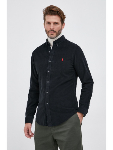 Джинсова риза Polo Ralph Lauren мъжка в черно със стандартна кройка с яка с копче