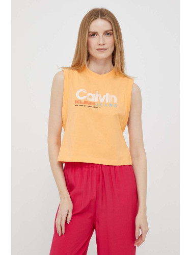 Памучен топ Calvin Klein Jeans в оранжево J20J221359