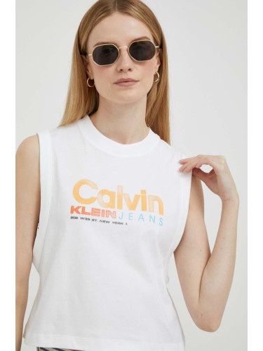 Памучен топ Calvin Klein Jeans в бяло J20J221359