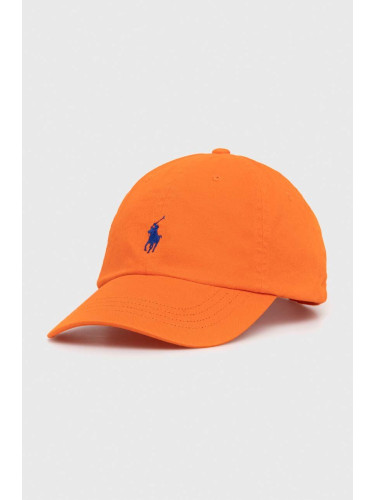 Памучна шапка с козирка Polo Ralph Lauren в оранжево с изчистен дизайн 211912843
