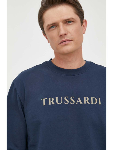 Памучен суичър Trussardi в тъмносиньо с принт