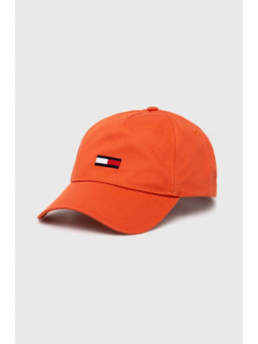 Памучна шапка с козирка Tommy Jeans в оранжево с изчистен дизайн
