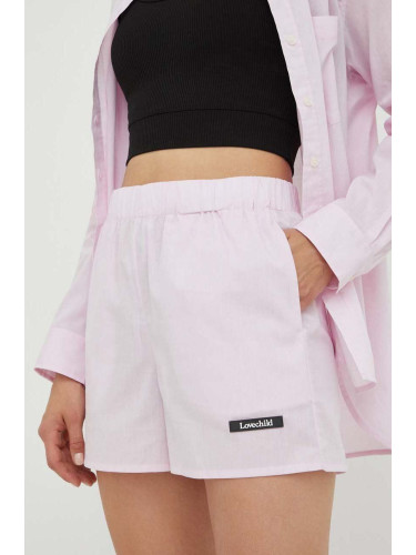 Памучен къс панталон Lovechild в розово с апликация с висока талия