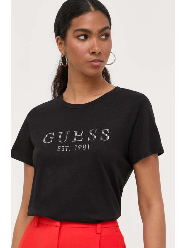 Памучна тениска Guess CRYSTAL в черно W3GI76 K8G01