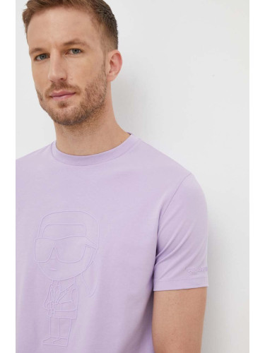 Памучна тениска Karl Lagerfeld в лилаво с принт