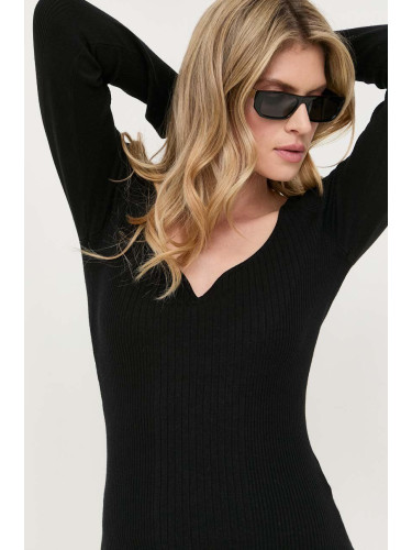 Пуловер с коприна Guess в черно от лека материя