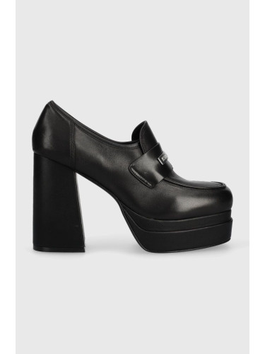 Кожени обувки с дебел ток Karl Lagerfeld STRADA в черно с висок ток KL30133
