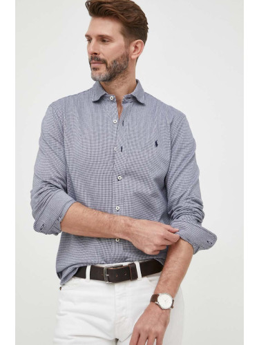 Памучна риза Polo Ralph Lauren мъжка в тъмносиньо със стандартна кройка с класическа яка