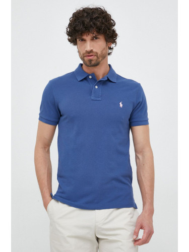 Памучна тениска с яка Polo Ralph Lauren в тъмносиньо с изчистен дизайн 710536856