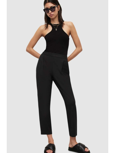 Панталони AllSaints дамско в черно с кройка по тялото, с висока талия