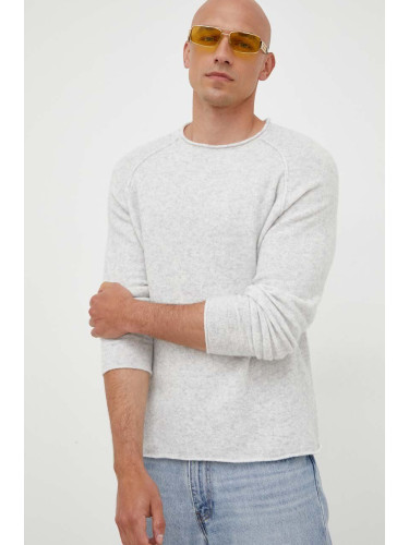 Пуловер с вълна American Vintage мъжки в сиво от лека материя