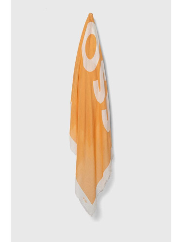 Тънък шал с вълна BOSS в оранжево с десен