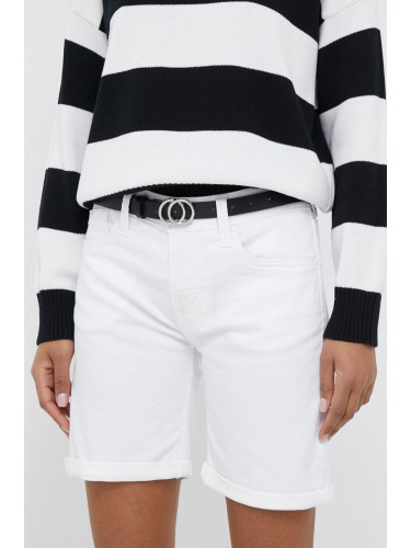 Дънкови къси панталони Pepe Jeans Poppy в бяло с изчистен дизайн със стандартна талия