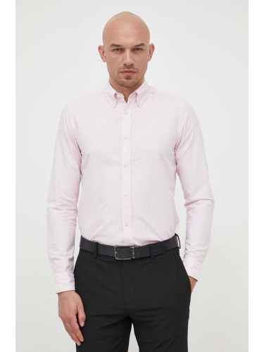 Памучна риза BOSS ORANGE мъжка в розово със стандартна кройка с италианска яка 50489341