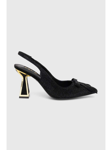 Велурени обувки с дебел ток Kat Maconie Eloise в черно с висок ток с отворена пета
