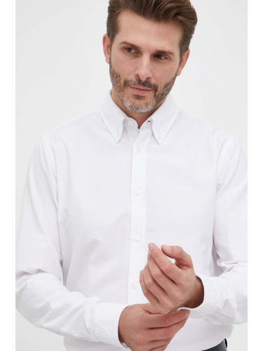 Памучна риза BOSS ORANGE мъжка в бяло със стандартна кройка с италианска яка 50489341